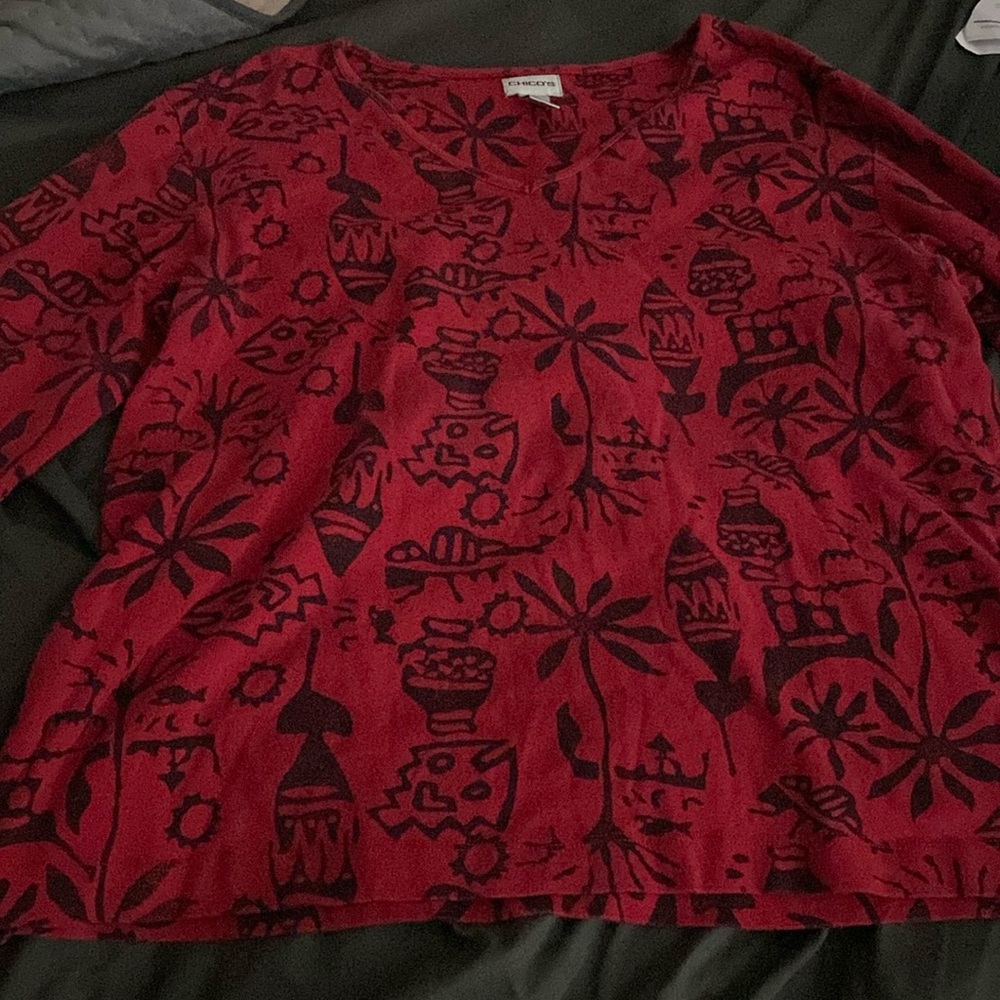 chicos red and black design long sleeve top